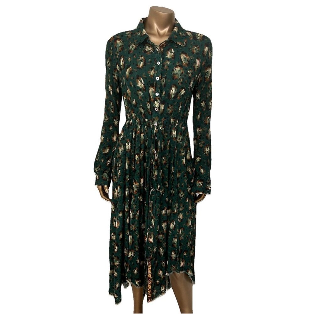 Uncle Frank By Ivy Jane‎ Green Paint Print Shirt Dress Button Front Sz S Pockets